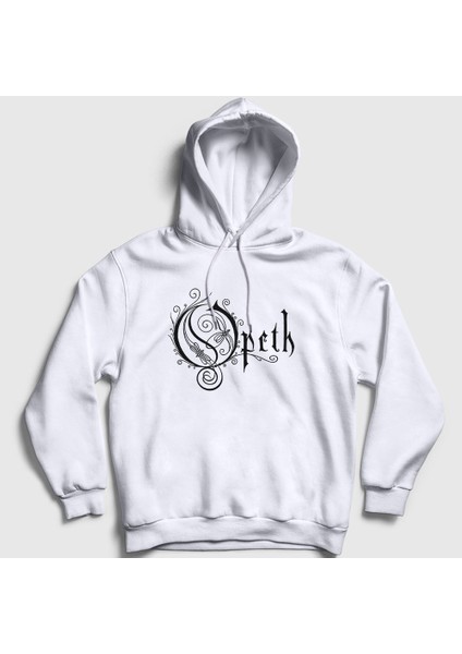 Unisex Beyaz Logo Opeth Kapüşonlu Sweatshirt