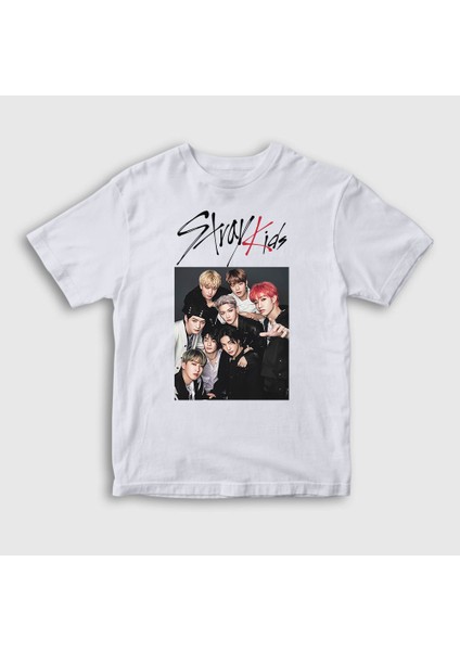 Unisex Çocuk Beyaz Band Stray Kids T-Shirt