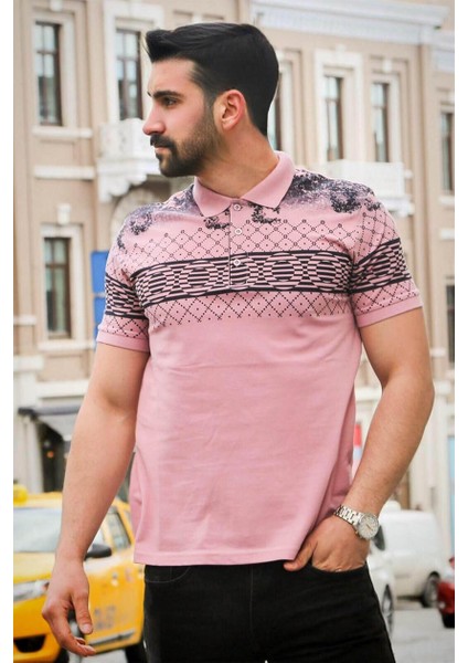 Pudra Baskılı Polo Tişört 3057