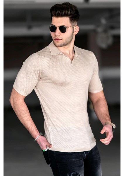 Bej Polo Yaka Tişört 5074