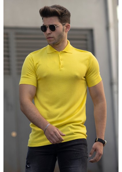 Sarı Triko Polo Yaka Erkek Tişört 9289