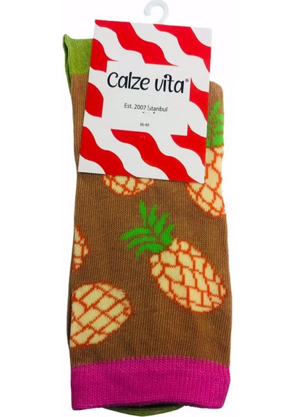 Calze Vita Ananas Figürlü Renkli Kadın Soket Çorap