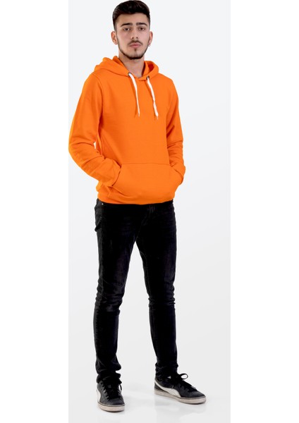 Unisex Turuncu Kapüşonlu Cepli Sweatshirt