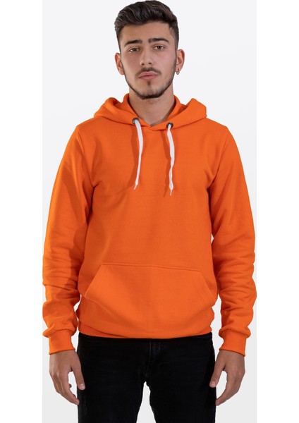 Unisex Turuncu Kapüşonlu Cepli Sweatshirt