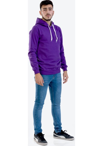 Unisex Mor Kapüşonlu Sweatshirt