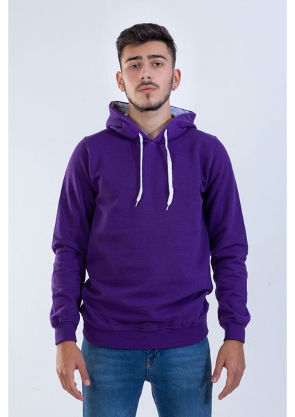 Unisex Mor Kapüşonlu Sweatshirt