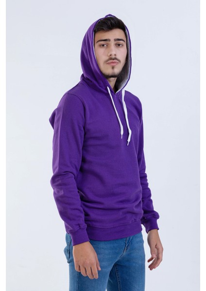 Unisex Mor Kapüşonlu Sweatshirt