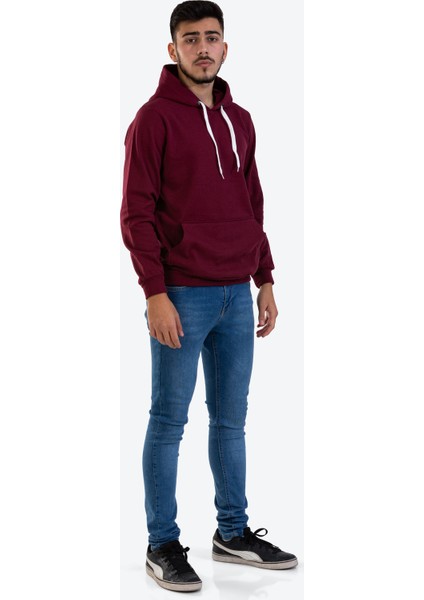 Unisex Bordo Kapüşonlu Cepli Sweatshirt