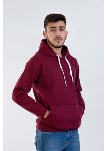 Unisex Bordo Kapüşonlu Cepli Sweatshirt
