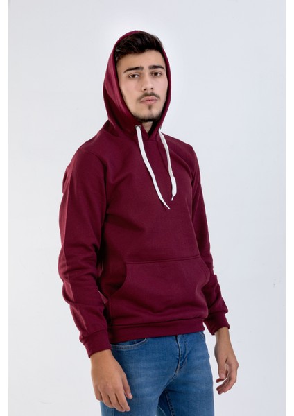 Unisex Bordo Kapüşonlu Cepli Sweatshirt