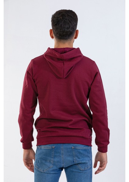 Unisex Bordo Kapüşonlu Cepli Sweatshirt