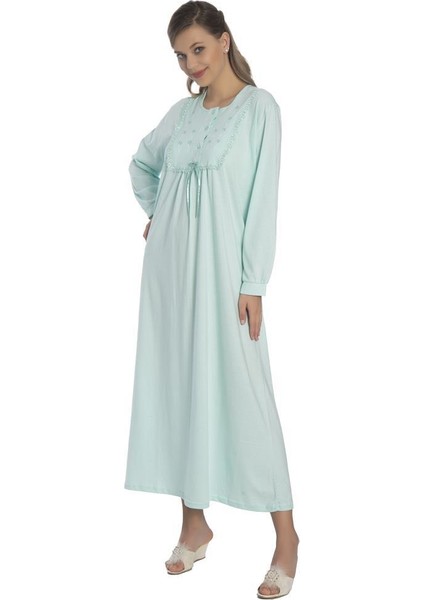 Akala-Dy Pamuklu Uzun Kol Penye Kadın Gecelik 9003