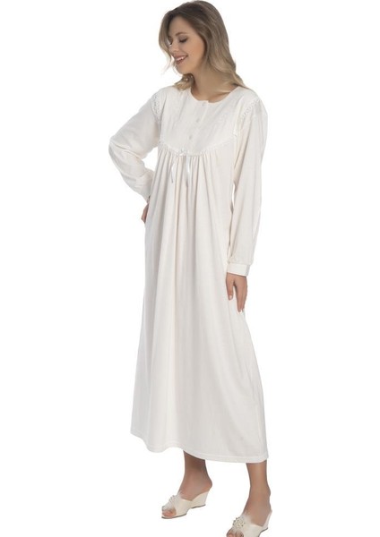 Akala-Dy Pamuklu Uzun Kol Penye Kadın Gecelik 9004