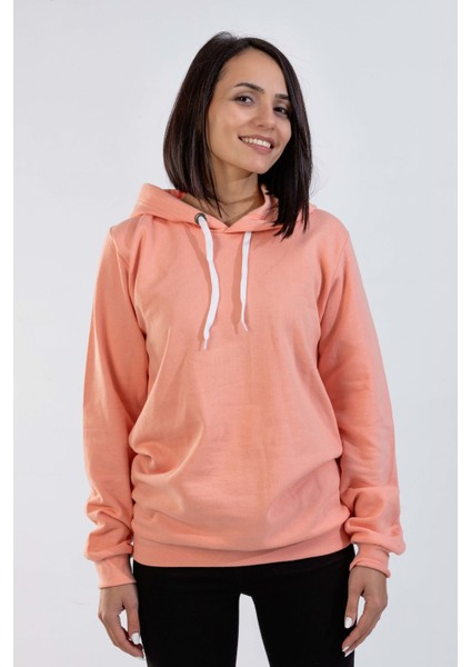 Unisex Pudra Pembe Kapüşonlu Sweatshirt