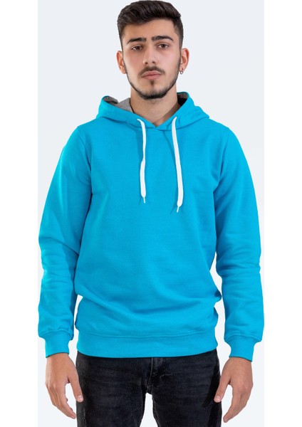 Unisex Turkuaz Mavi Kapüşonlu Sweatshirt