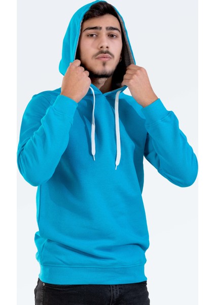 Unisex Turkuaz Mavi Kapüşonlu Sweatshirt