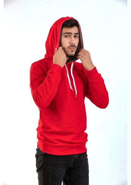 Unisex Kırmızı Kapüşonlu Sweatshirt