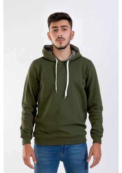 Unisex Haki Kapüşonlu Sweatshirt