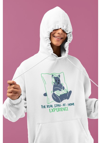 Kadın Beyaz Kapüşonlu Sweatshirt Dijital Baskılı