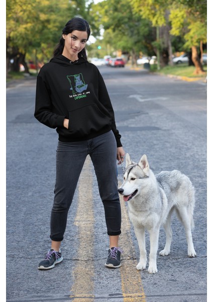 Kadın Siyah Kapüşonlu Sweatshirt Dijital Baskılı