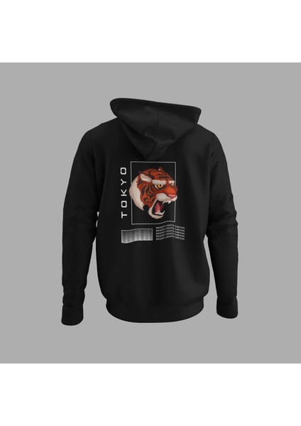 Unisex Siyah Kapüşonlu Sweatshirt Sırt Dijital Baskılı