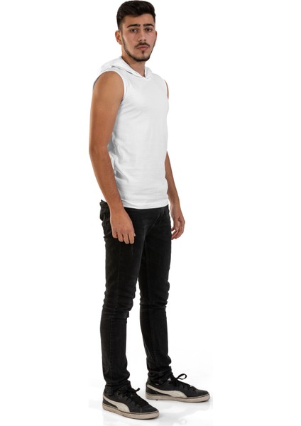 Unisex Basic Kapşonlu Kolsuz Beyaz T-shirt fiyatları