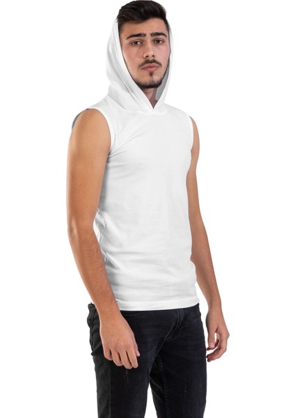 Unisex Basic Kapşonlu Kolsuz Beyaz T-shirt modelleri