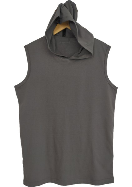 Unisex Basic Kapşonlu Kolsuz Füme T-shirt fiyatları