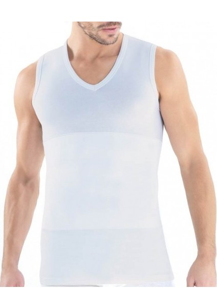Erkek Sıfır Kol V Yaka Beyaz Korseli Atlet 9208