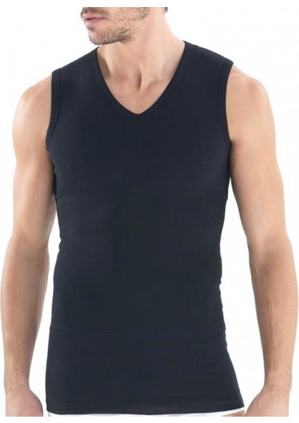 Erkek Sıfır Kol V Yaka Siyah Korseli Atlet 9208