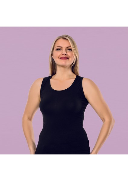 Kadın Siyah Sırt Dantelli Sıfır Kol Bluz fiyatları
