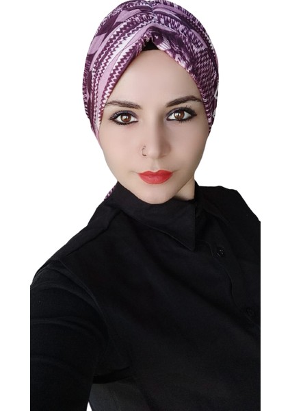 Toka Şal Bone Etnik Desen Lila
