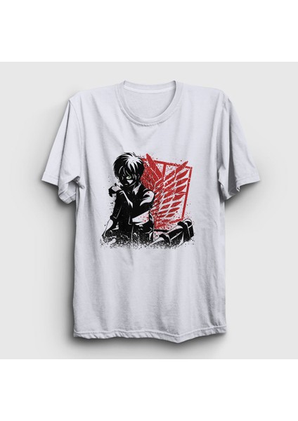 Unisex Beyaz Bite Anime Attack On Titan T-Shirt