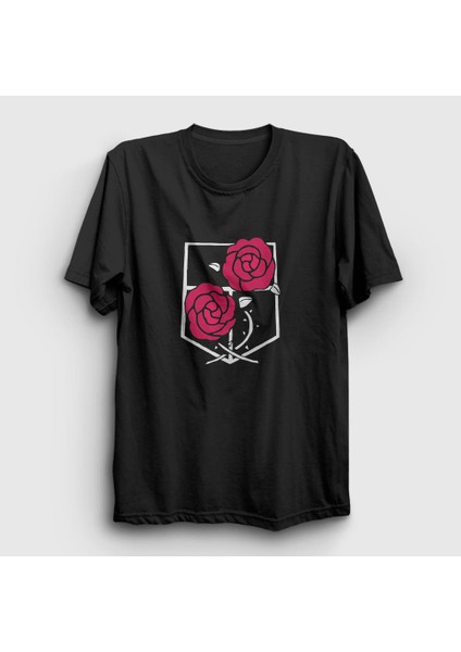 Unisex Siyah Garrison Anime Attack On Titan T-Shirt