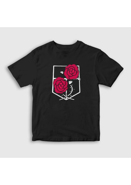 Unisex Çocuk Siyah Garrison Anime Attack On Titan T-Shirt