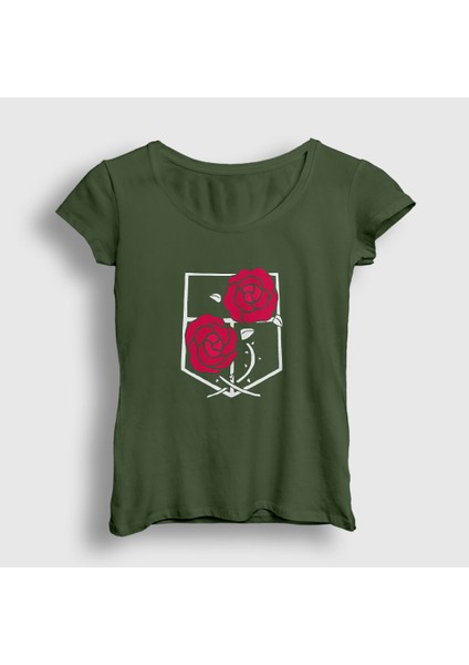 Kadın Haki Garrison Anime Attack On Titan T-Shirt