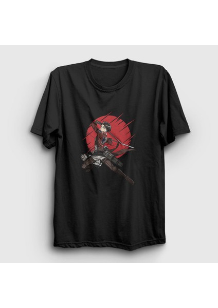 Unisex Siyah Levi Anime Attack On Titan T-Shirt