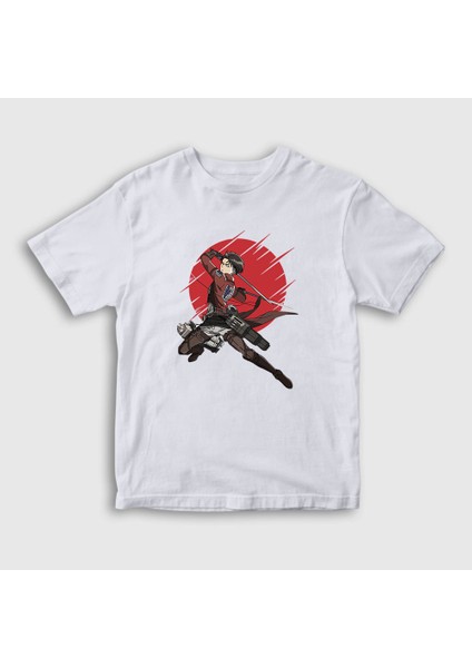 Unisex Çocuk Beyaz Levi Anime Attack On Titan T-Shirt