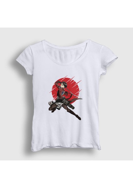 Kadın Beyaz Levi Anime Attack On Titan T-Shirt
