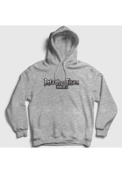Unisex Gri Logo Anime Attack On Titan Kapüşonlu Sweatshirt