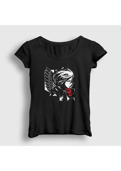 Kadın Siyah Mikasa Anime Attack On Titan T-Shirt