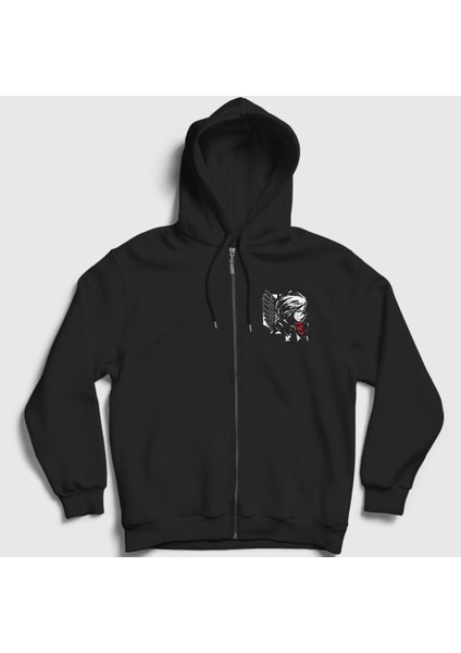 Unisex Siyah Mikasa Anime Attack On Titan Fermuarlı Kapüşonlu Sweatshirt