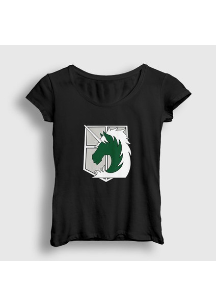 Kadın Siyah Military Anime Attack On Titan T-Shirt