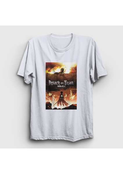 Unisex Beyaz Poster Anime Attack On Titan T-Shirt