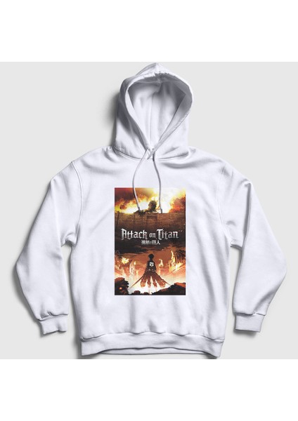 Unisex Beyaz Poster Anime Attack On Titan Kapüşonlu Sweatshirt