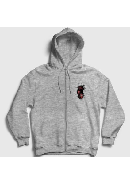 Unisex Gri Wall Anime Attack On Titan Fermuarlı Kapüşonlu Sweatshirt