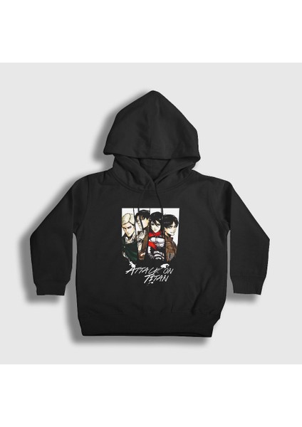 Unisex Çocuk Siyah Team Anime Attack On Titan Kapüşonlu Sweatshirt