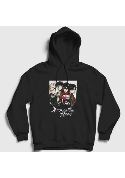 Unisex Siyah Team Anime Attack On Titan Kapüşonlu Sweatshirt