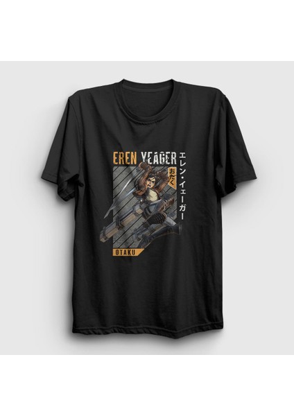 Unisex Siyah Eren Fan Anime Attack On Titan T-Shirt
