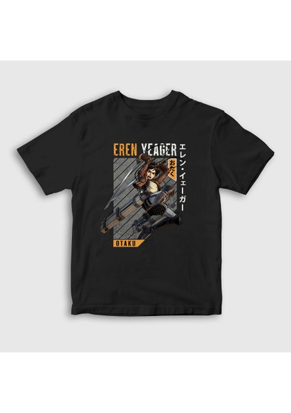 Unisex Çocuk Siyah Eren Fan Anime Attack On Titan T-Shirt